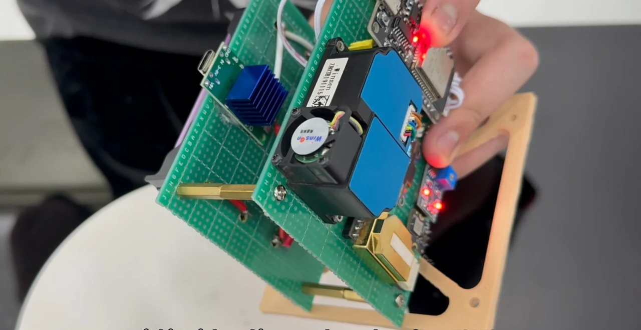 Close-up of the CubeSat electronics and sensors